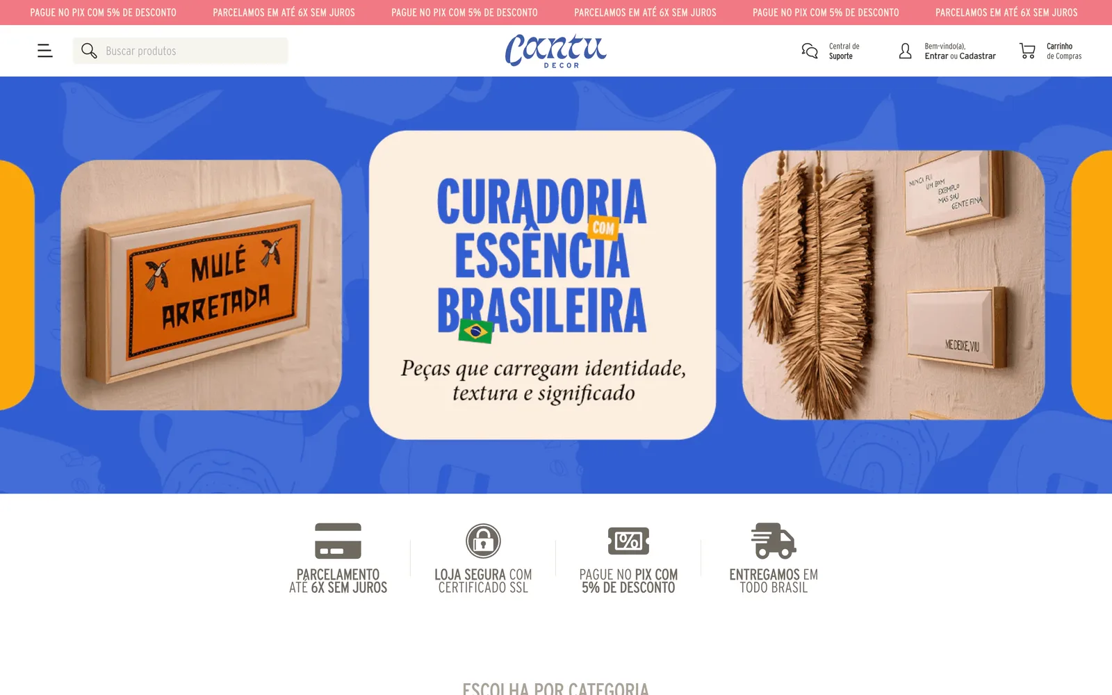 Captura real da loja Cantu Decor, projeto Shopify do portfólio Chesslab