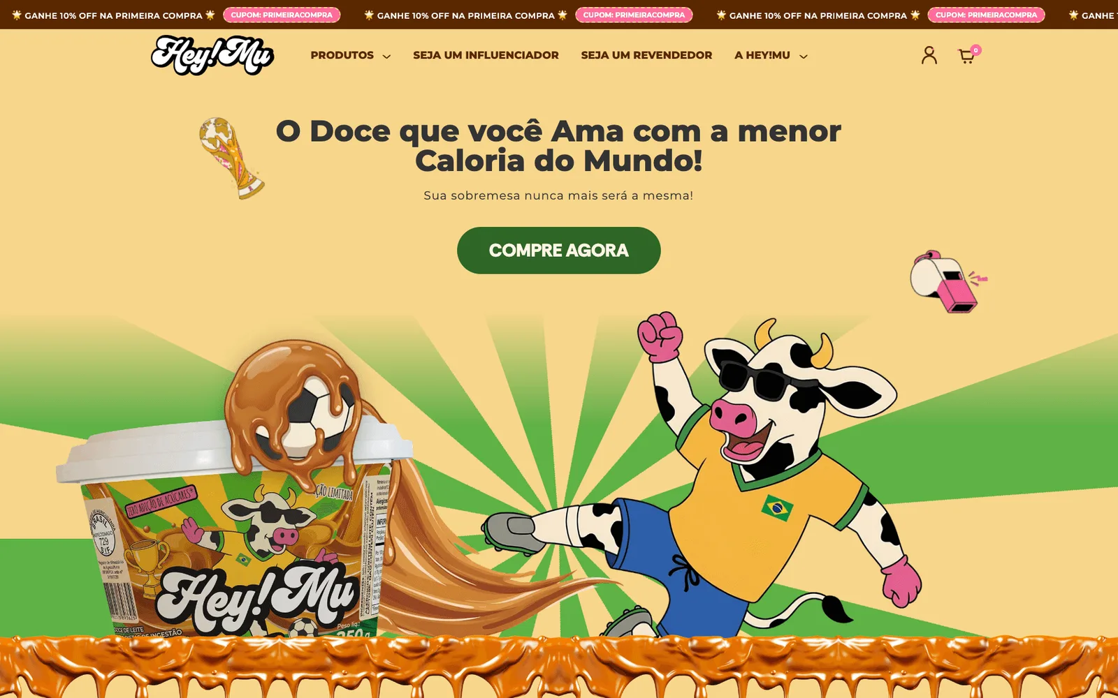 Captura real da loja HeyMu, projeto Shopify do portfólio Chesslab